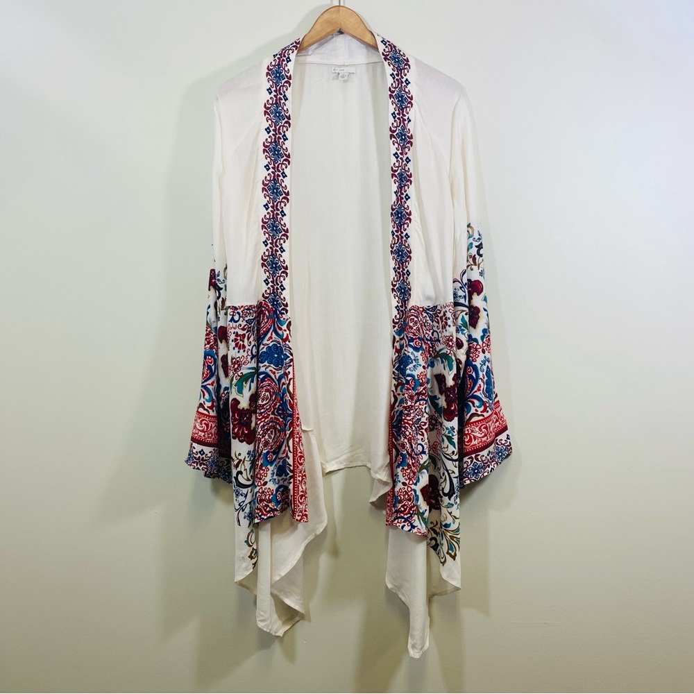 Cato Multicolor Boho Print Open Front Kimono Duster Cardigan